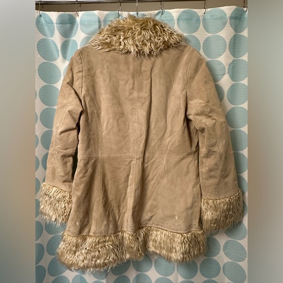 NY&Co Vintage Jacket Women’s Penny Lane Suede Tan Faux Fur w/ embroidery, Size M - Picture 4 of 7